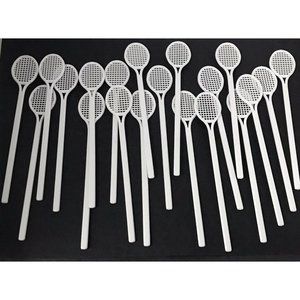 Lot of 20 Zoo Piks Plastic White Tennis Racket Swizzle Sticks